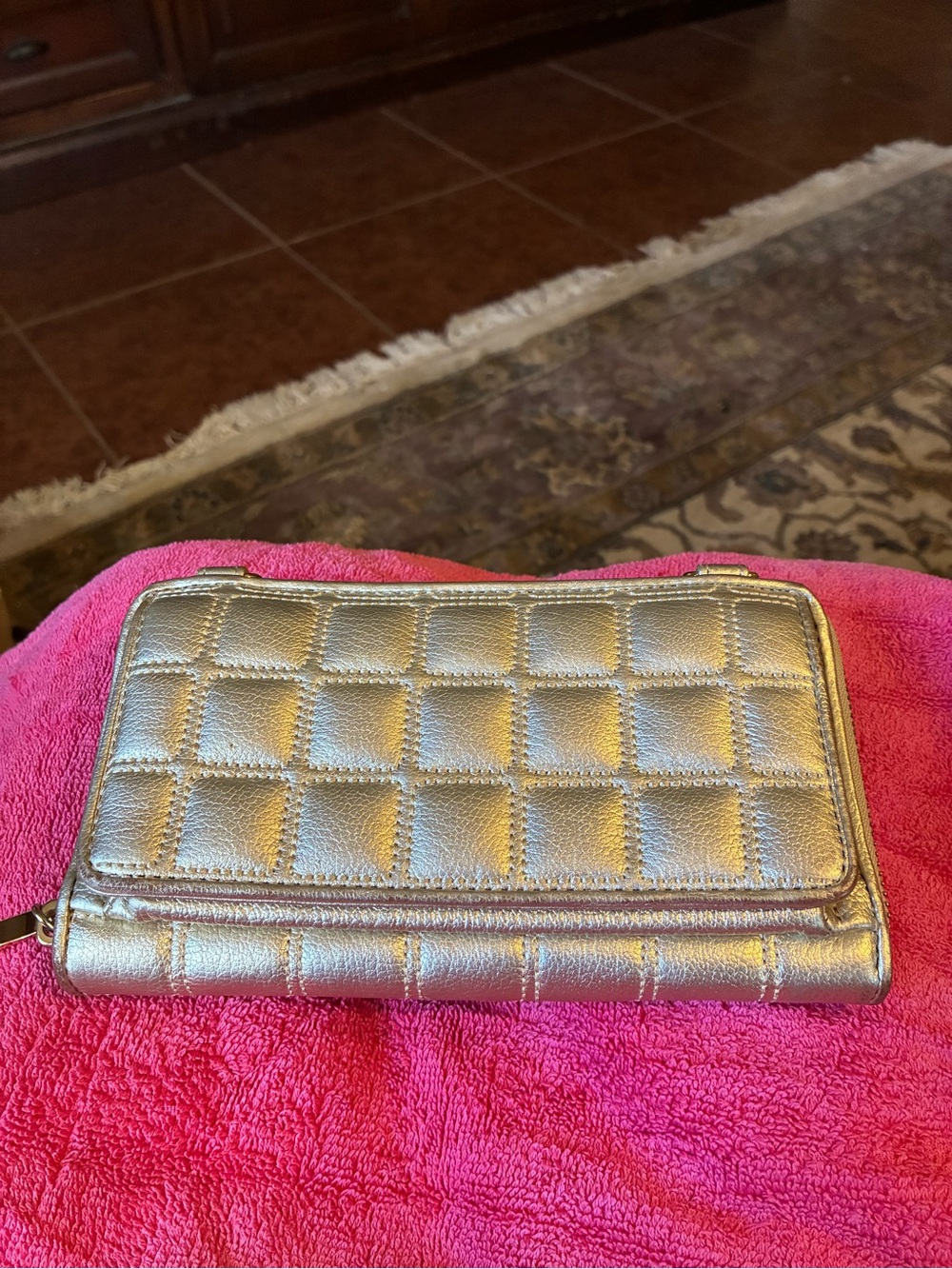 ANTONIO MELANI Quilted Metallic Silver Zip-Around Wallet